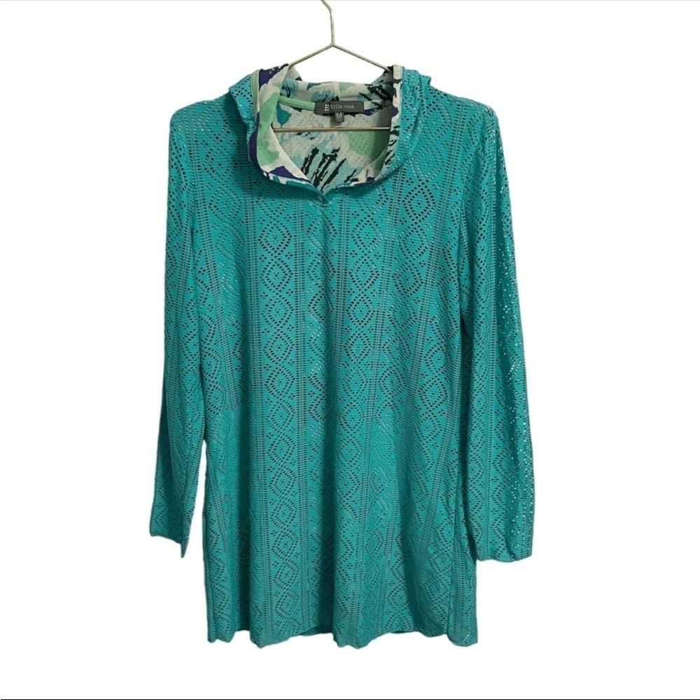 Title Nine Amphib Tunic Swim Coverup Turquoise XS Hood